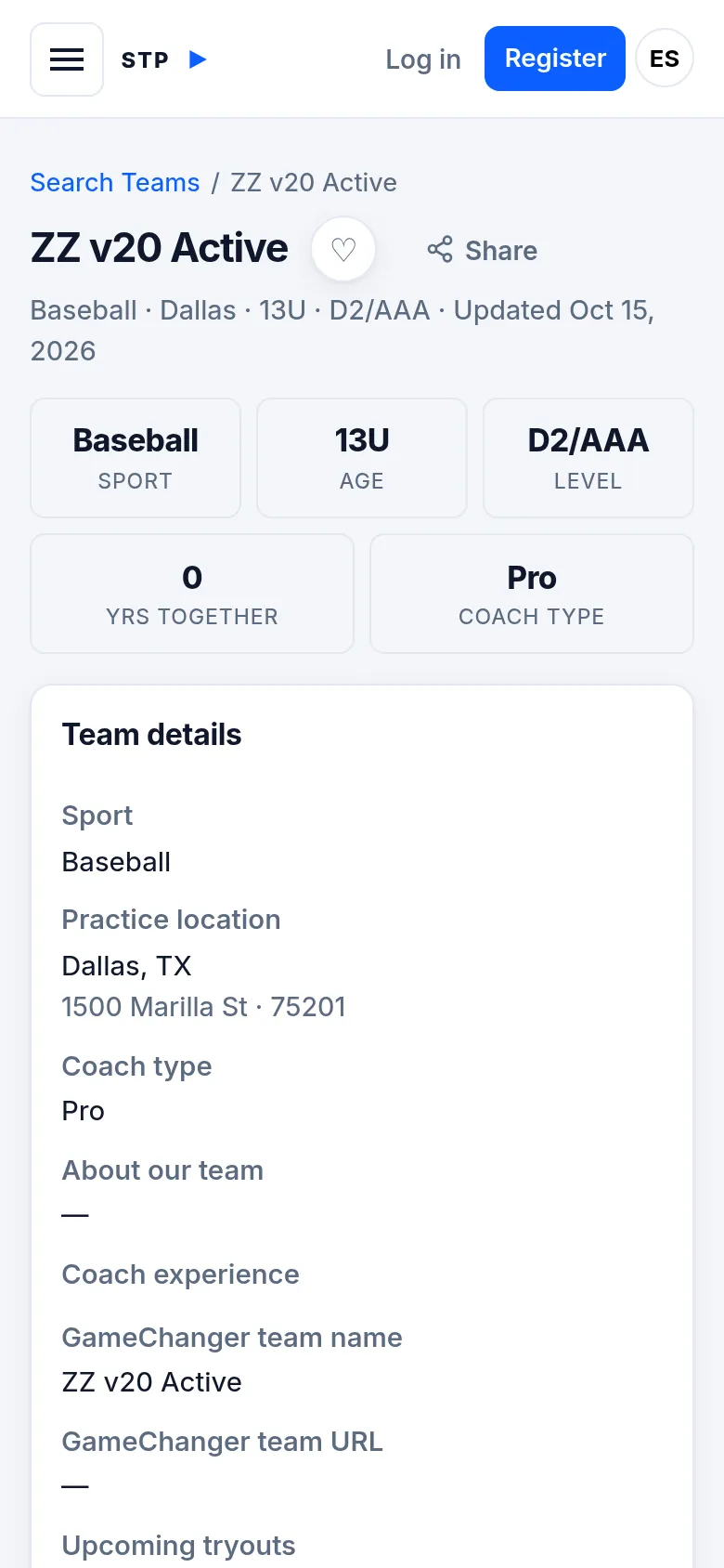 A team page