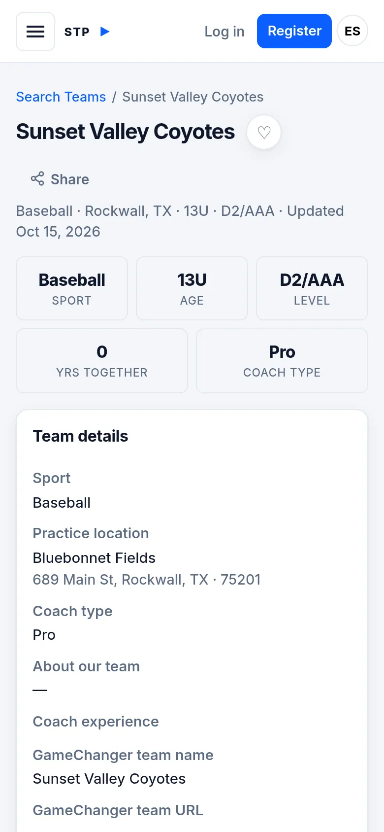 A team page