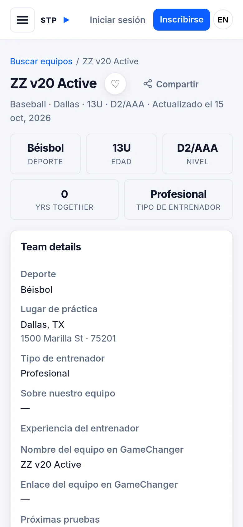 A team page