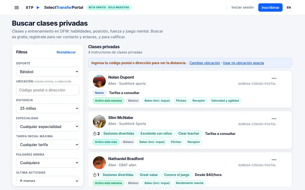 Search Private Lessons results