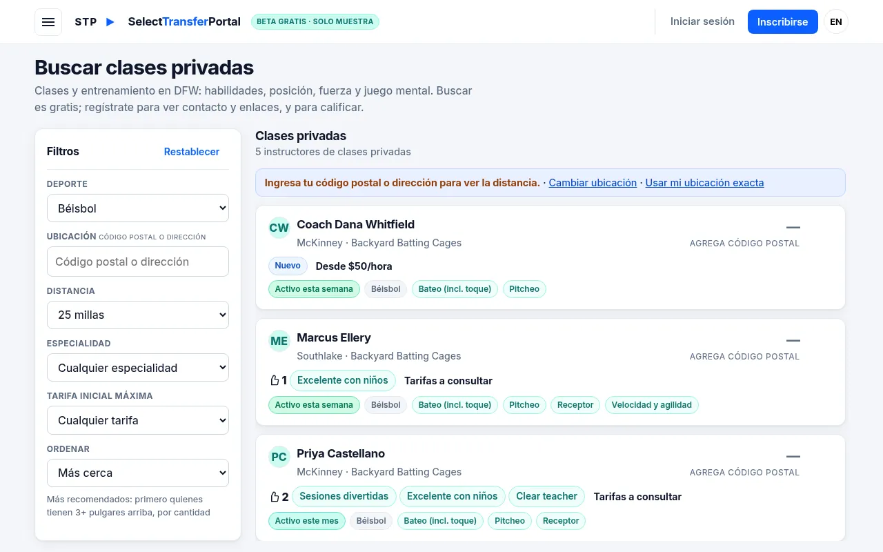 Search Private Lessons results