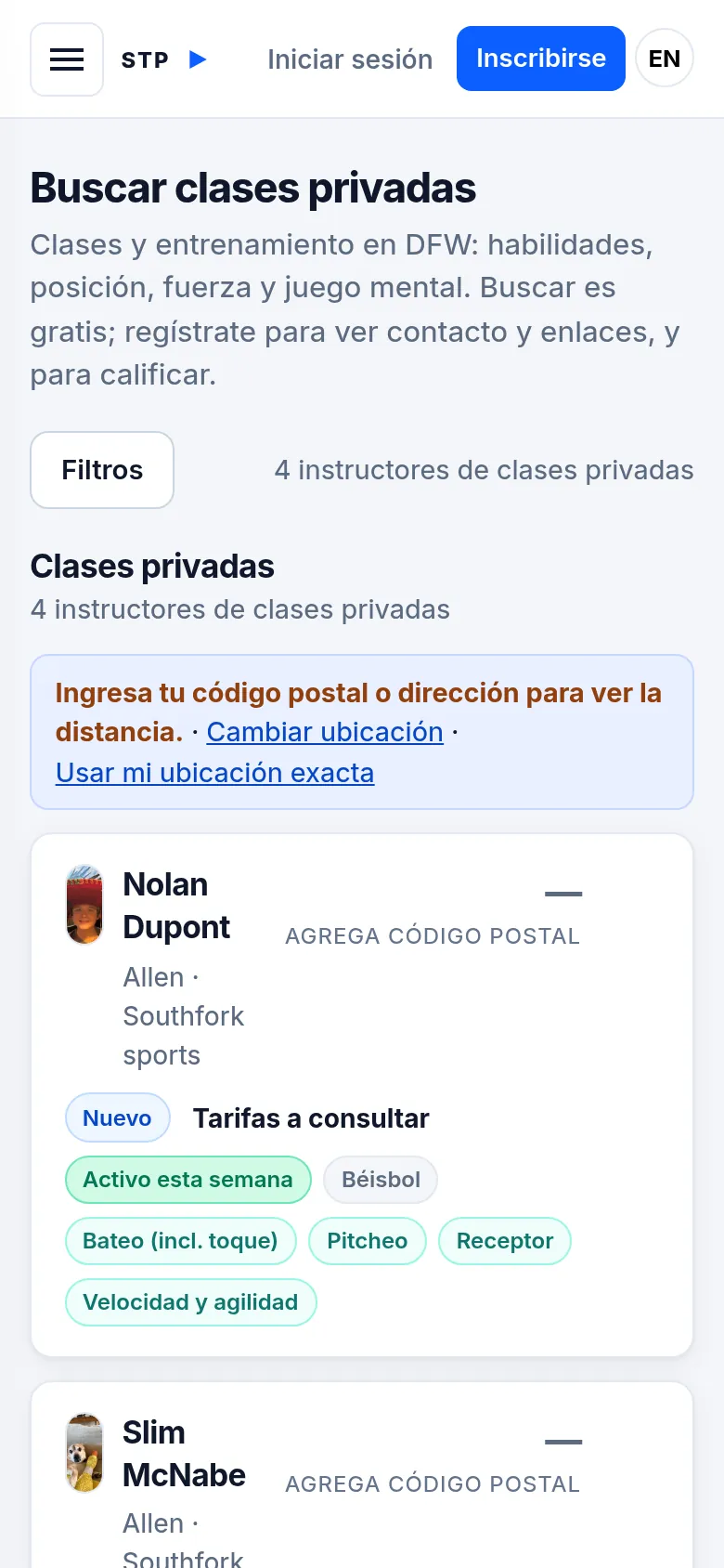Search Private Lessons results