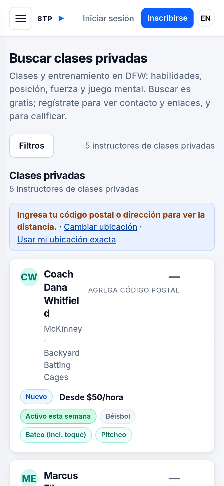 Search Private Lessons results