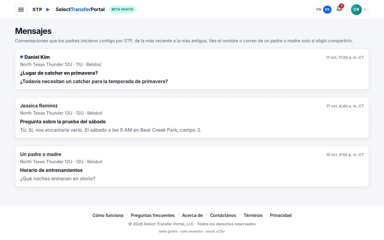 Lista de mensajes con una conversación sin leer
