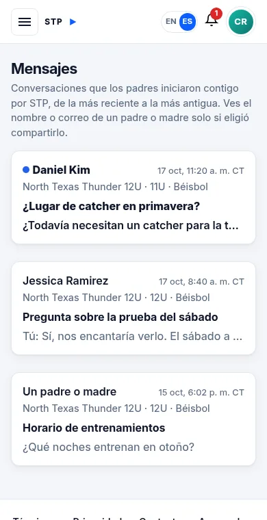 Lista de mensajes con una conversación sin leer