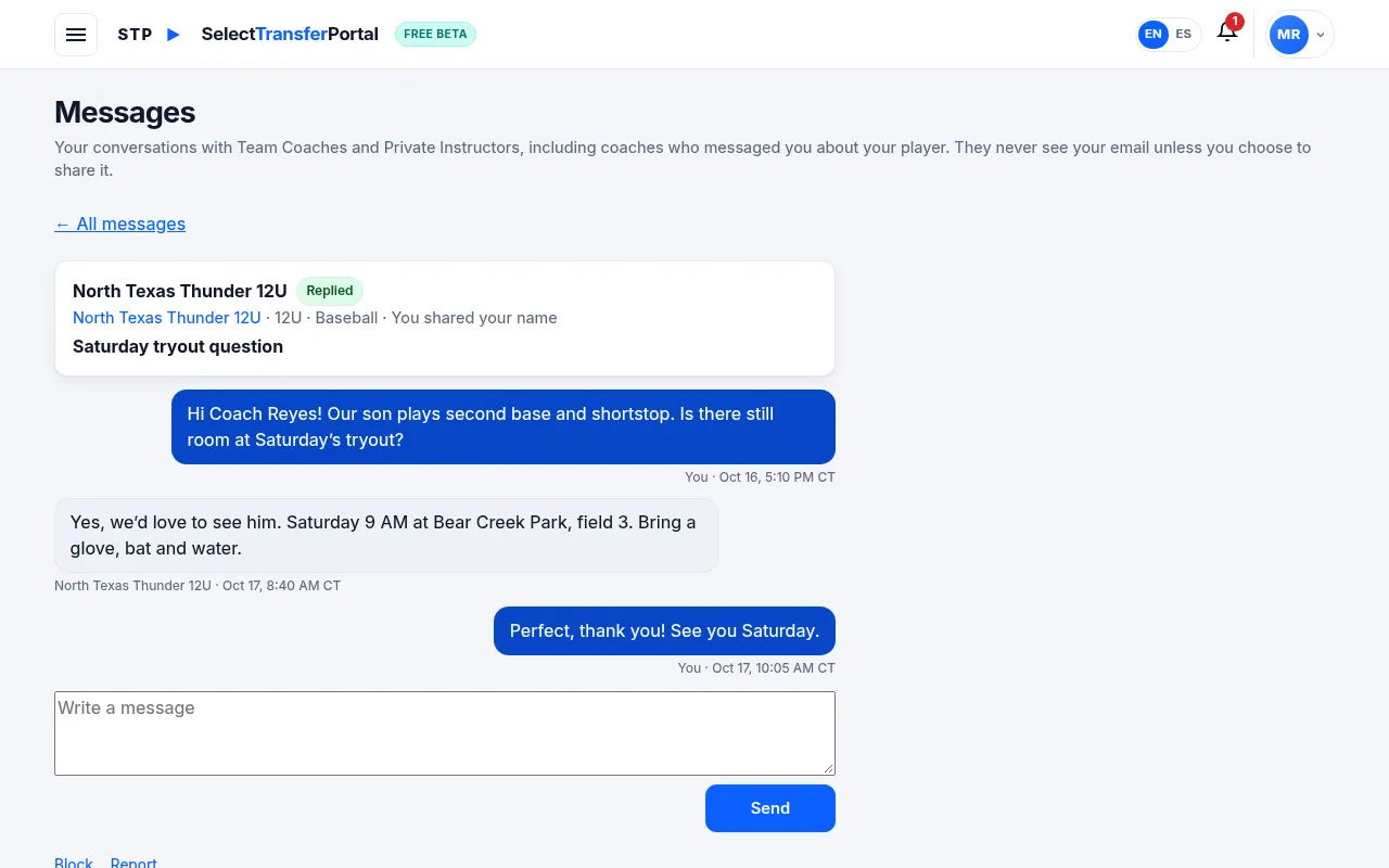A conversation with a coach who replied