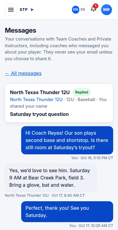 A conversation with a coach who replied
